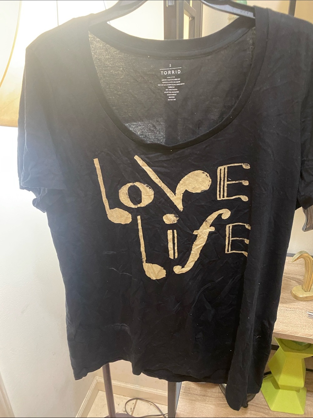 torrid Black Tee with Gold "Love Life" Graphic
